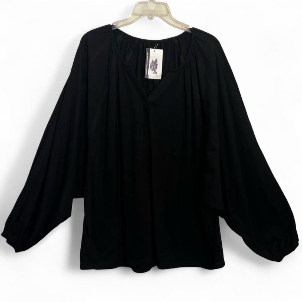 Black V-neck long sleeve wide sleeve shirt - XXL